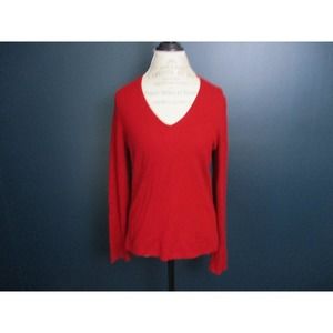 Vintage Anne Taylor Cashmere Classic Red Long Sleeve V Neck Sweater Size Large